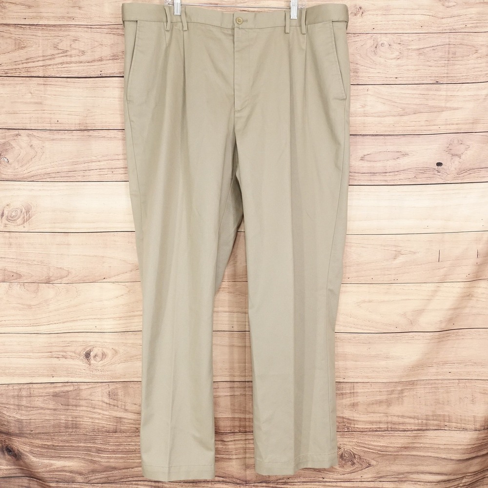 IZOD American Chino Pants Mens 46x34 Beige Classic Fit Flat Front Big & Tall